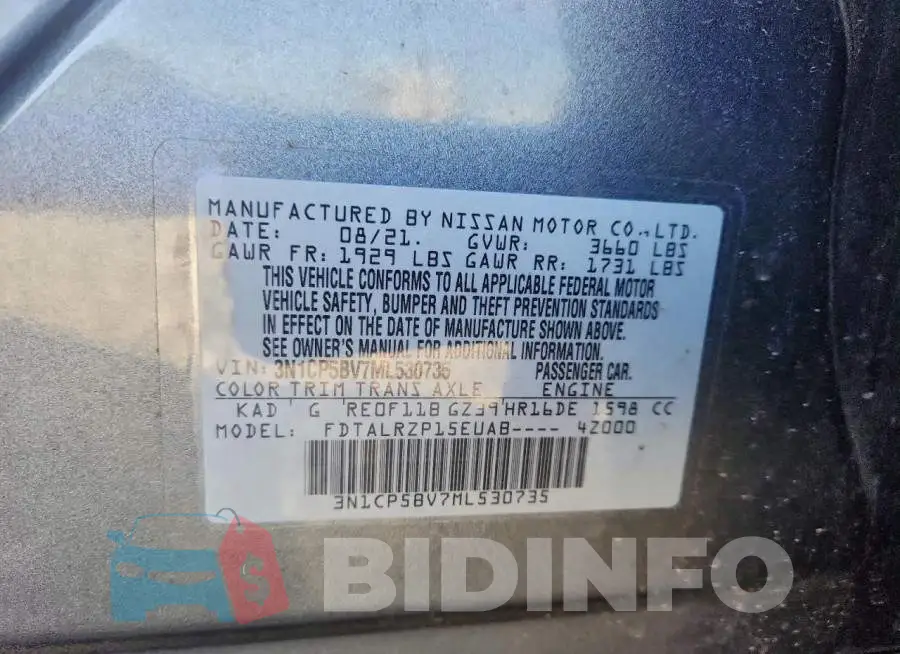 3N1CP5BV7ML530735 Photo# 13