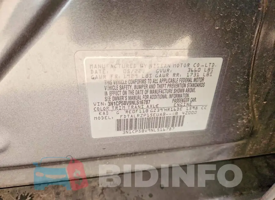 3N1CP5BV9NL516787 Photo# 13