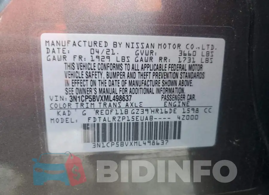 3N1CP5BVXML498637 Photo# 13