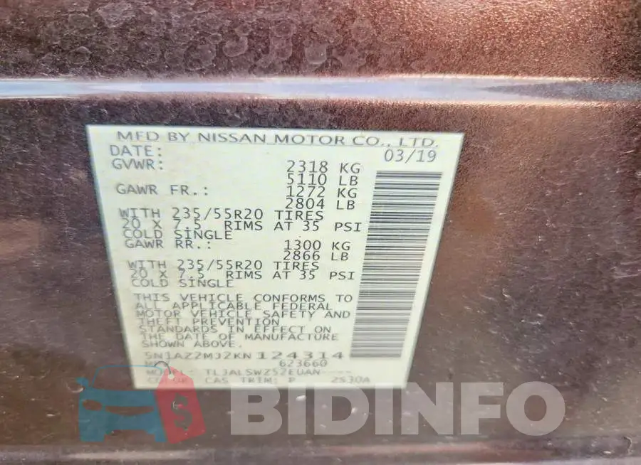 5N1AZ2MJ2KN124314 Photo# 14