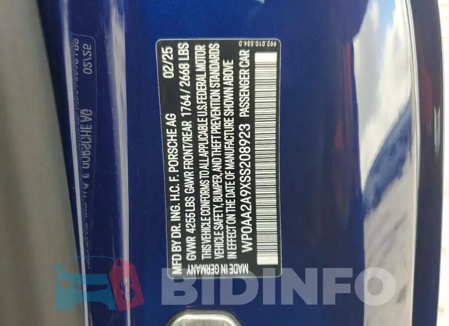 WP0AA2A9XSS208923 Photo# 12