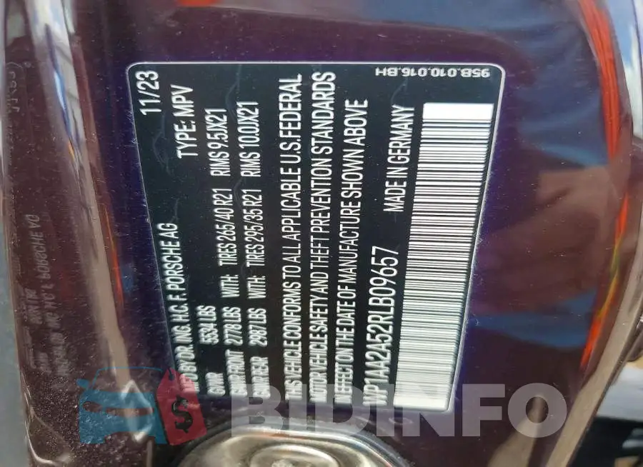 WP1AA2A52RLB09657 Photo# 12
