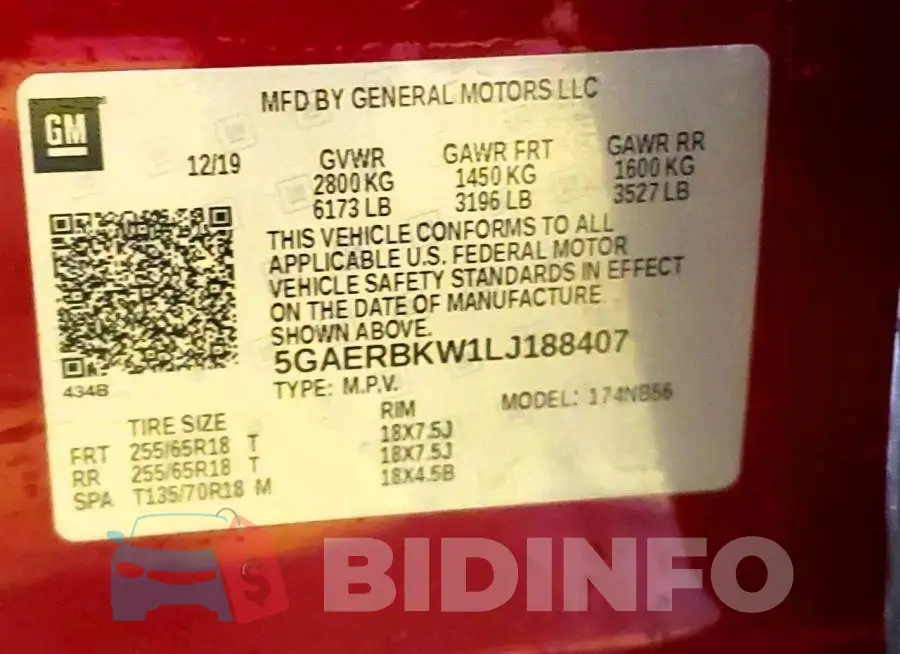 5GAERBKW1LJ188407 Photo# 14