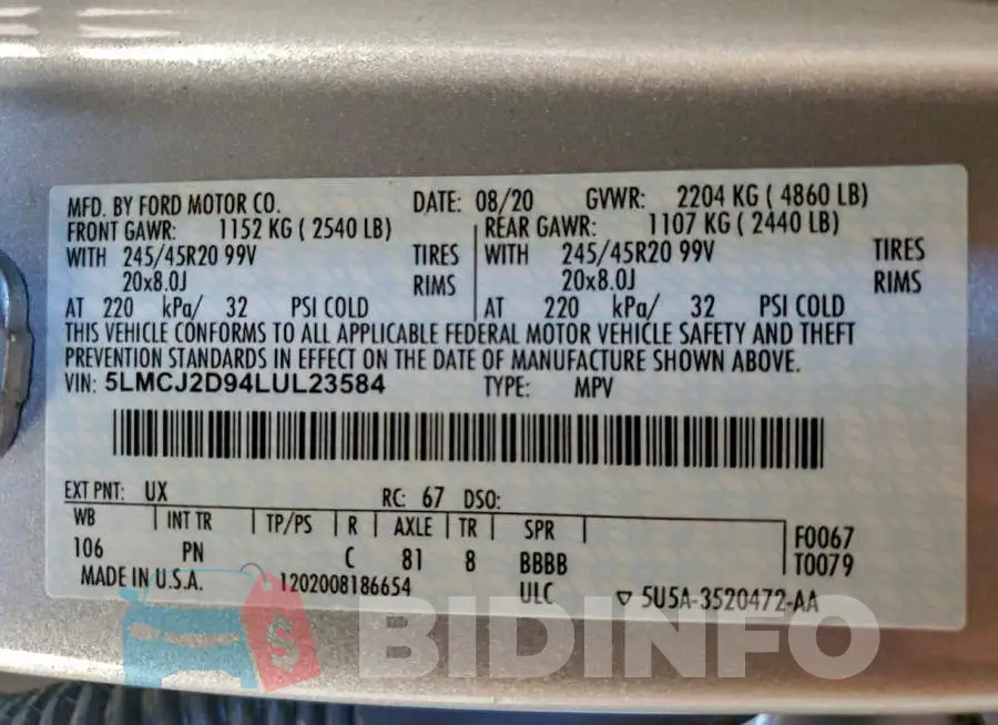 5LMCJ2D94LUL23584 Photo# 14