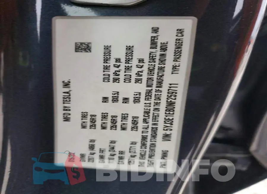 5YJ3E1EB0NF259711 Photo# 12