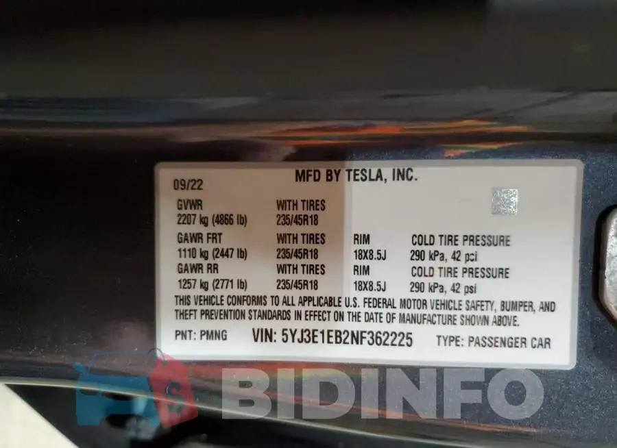 5YJ3E1EB2NF362225 Photo# 12