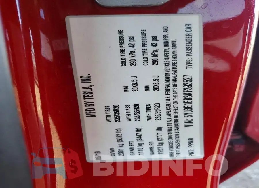 5YJ3E1EB3KF393527 Photo# 12