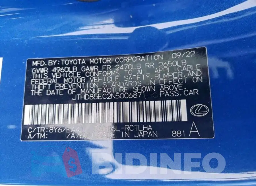 JTHD85EC2N5006871 Photo# 12
