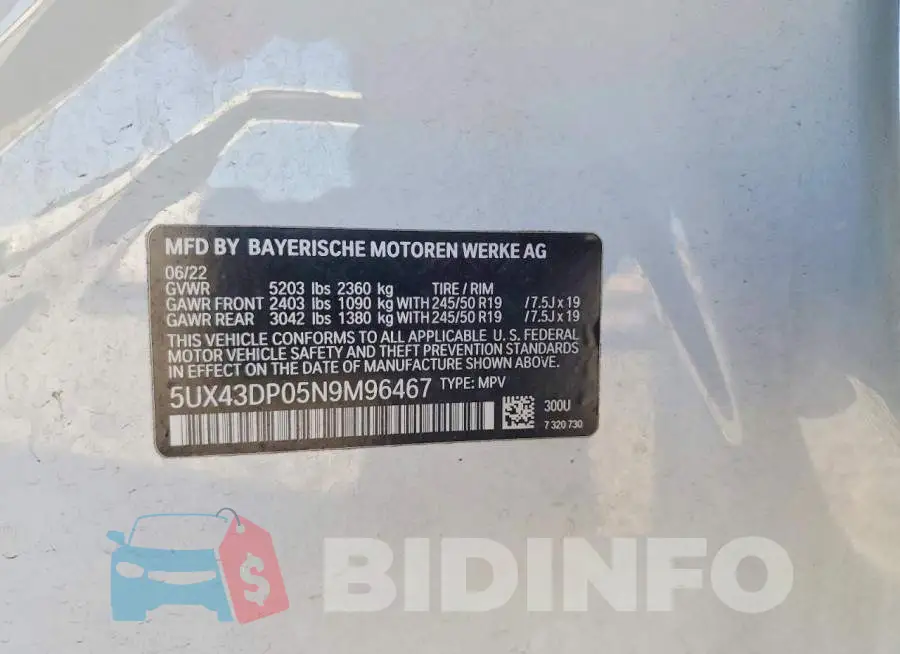 5UX43DP05N9M96467 Photo# 14