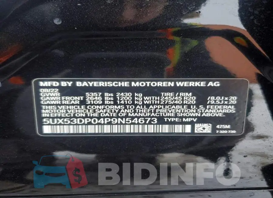 5UX53DP04P9N54673 Photo# 13