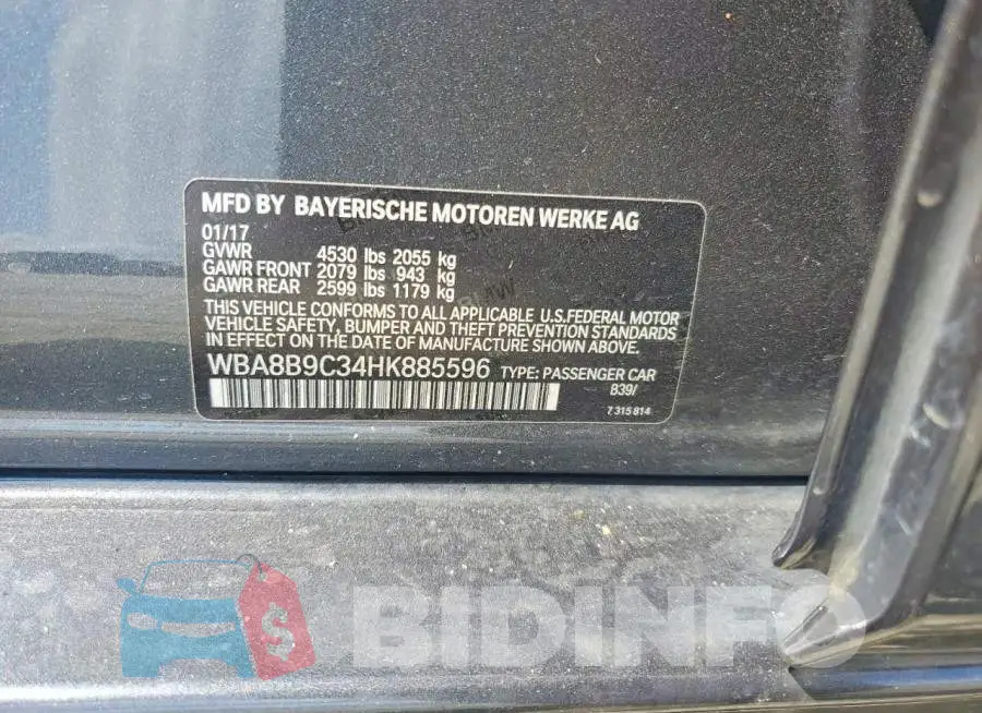 WBA8B9C34HK885596 Photo# 13