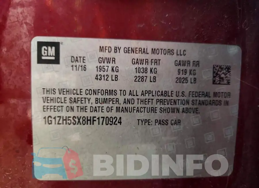 1G1ZH5SX8HF170924 Photo# 12
