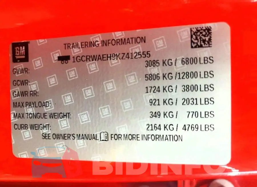 1GCRWAEH9KZ412555 Photo# 12