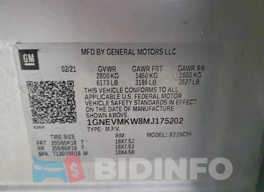 1GNEVMKW8MJ175202 Photo# 13