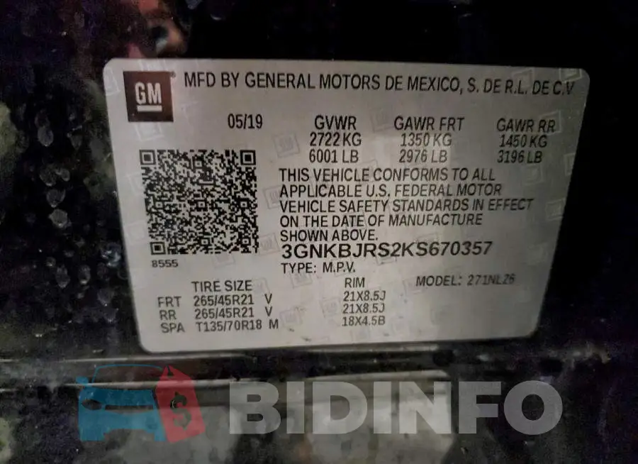3GNKBJRS2KS670357 Photo# 13