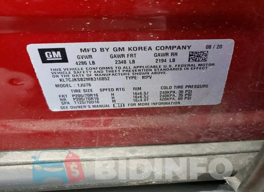 KL7CJKSB2MB316852 Photo# 13