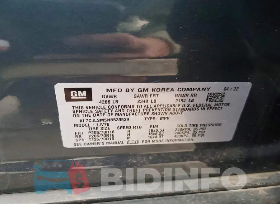 KL7CJLSM5NB539539 Photo# 13