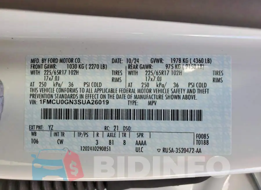 1FMCU0GN3SUA26019 Photo# 13