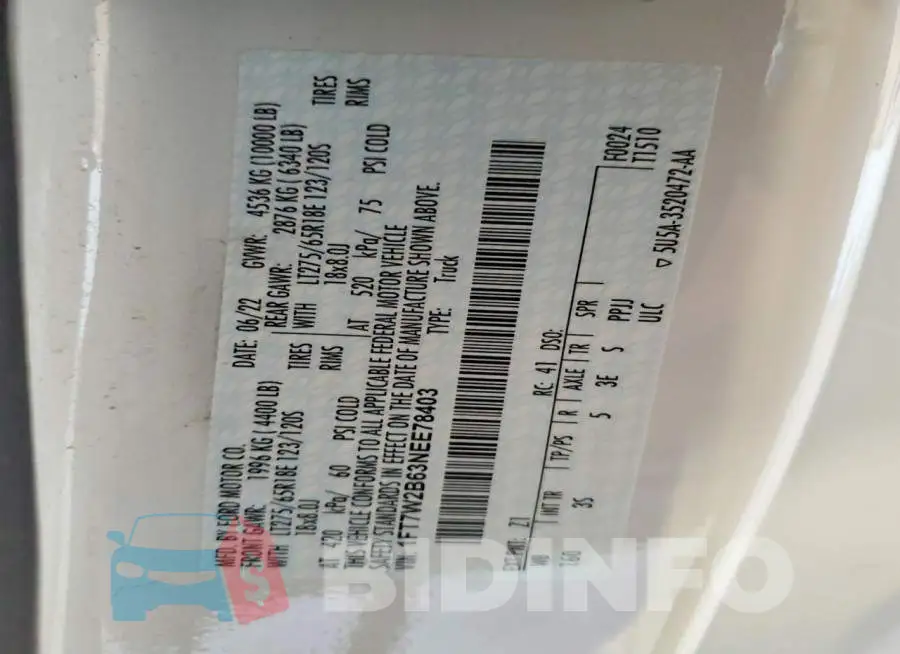 1FT7W2B63NEE78403 Photo# 12