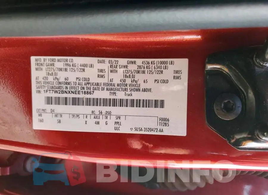 1FT7W2BNXNEE18867 Photo# 12