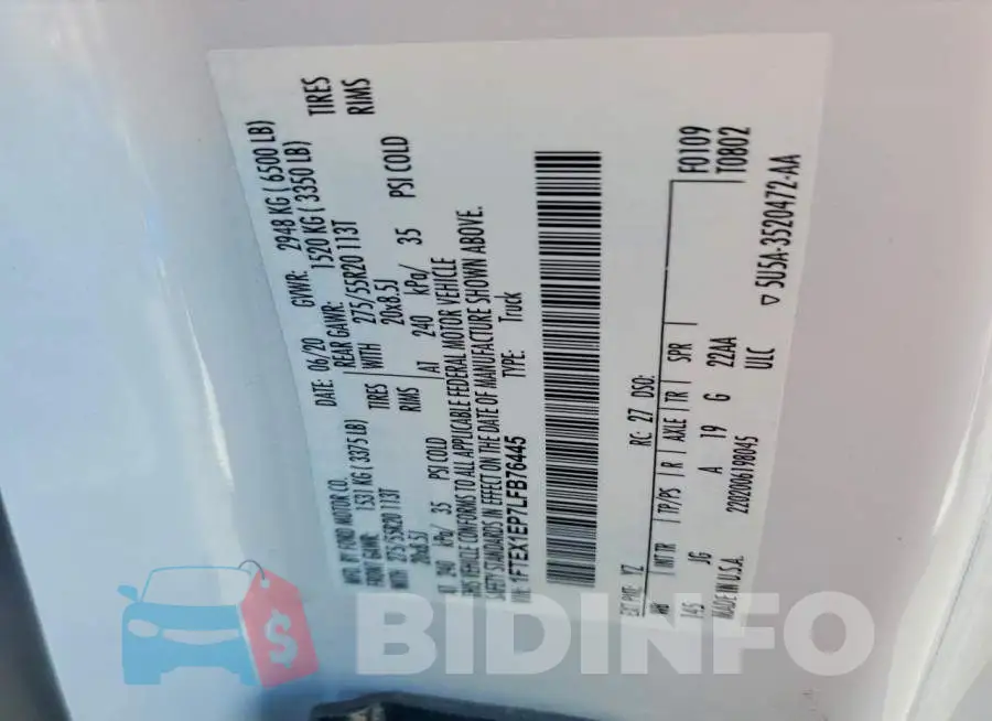 1FTEX1EP7LFB76445 Photo# 12