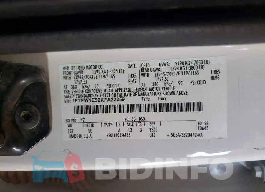 1FTFW1E52KFA22259 Photo# 12