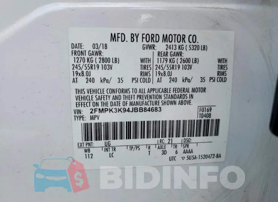 2FMPK3K94JBB84683 Photo# 12