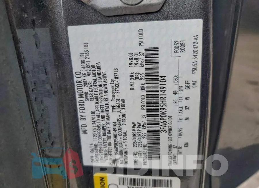 3FA6P0K95HR149104 Photo# 12