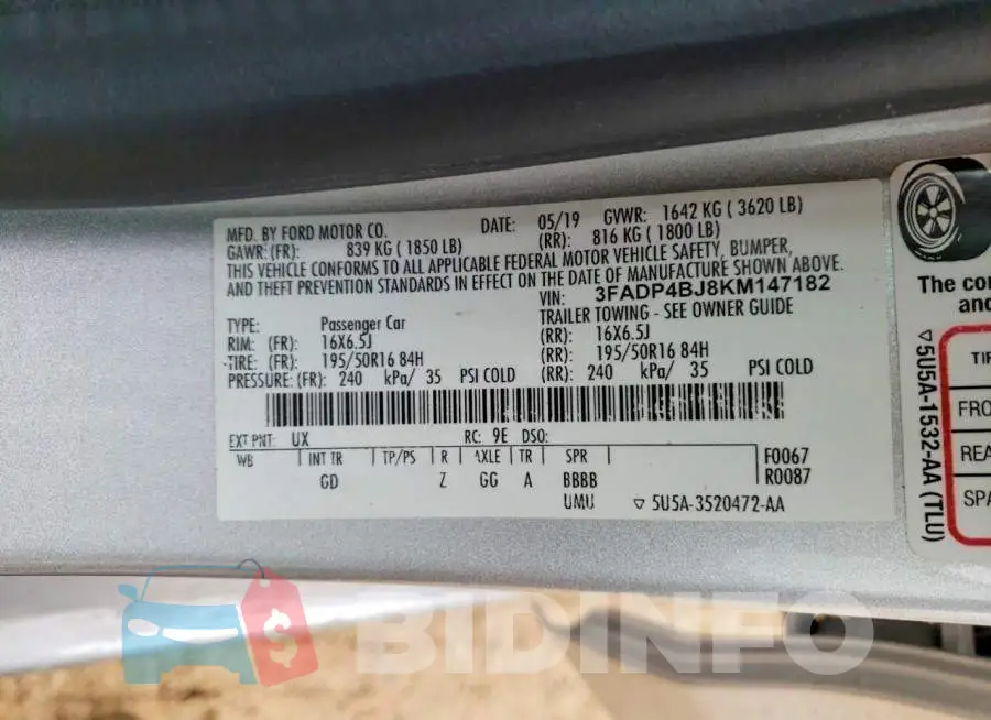 3FADP4BJ8KM147182 Photo# 12