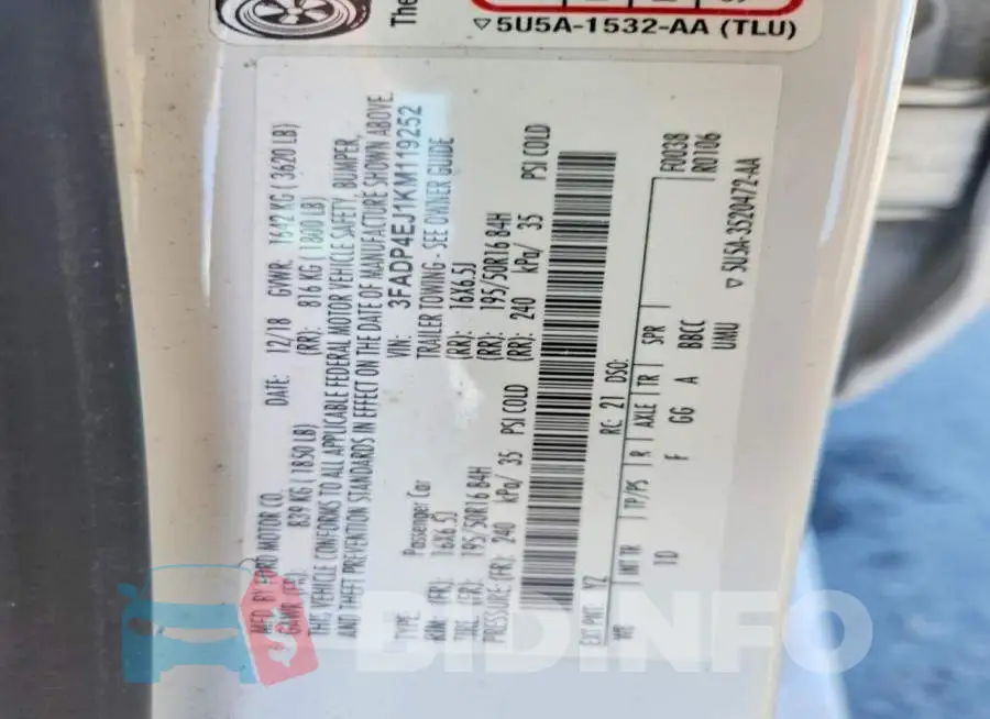 3FADP4EJ1KM119252 Photo# 12