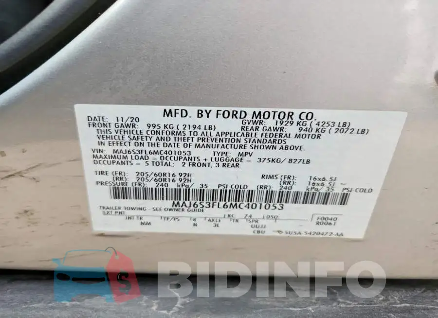 MAJ6S3FL6MC401053 Photo# 13