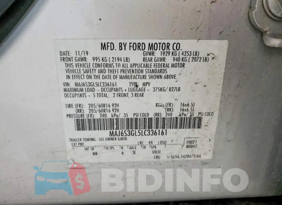 MAJ6S3GL5LC336161 Photo# 13