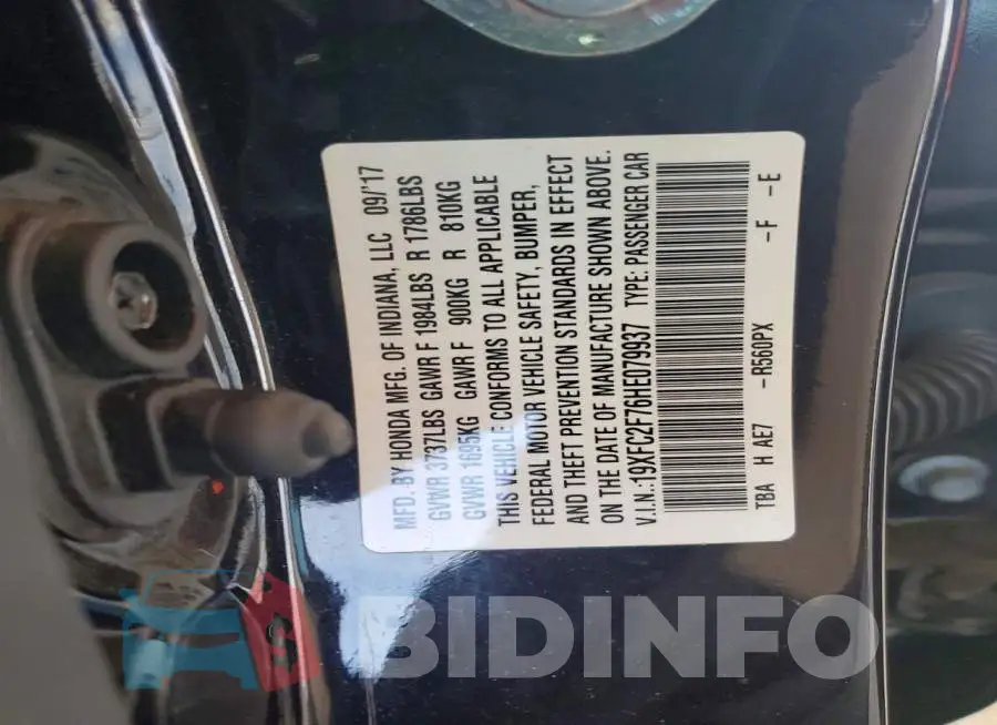 19XFC2F76HE079937 Photo# 12