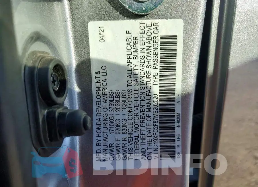 19XFC2F87ME202020 Photo# 12