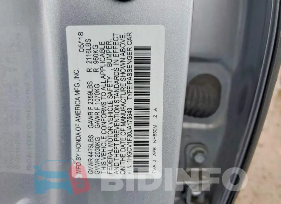 1HGCV1F30JA175643 Photo# 12