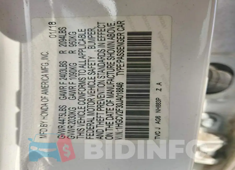 1HGCV2F30JA018846 Photo# 12