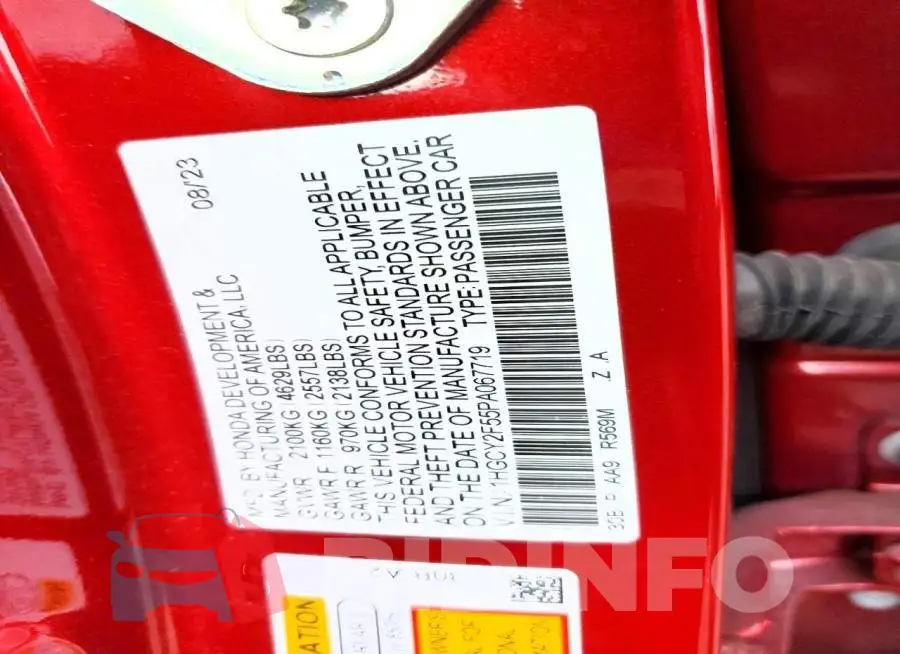 1HGCY2F55PA067719 Photo# 12