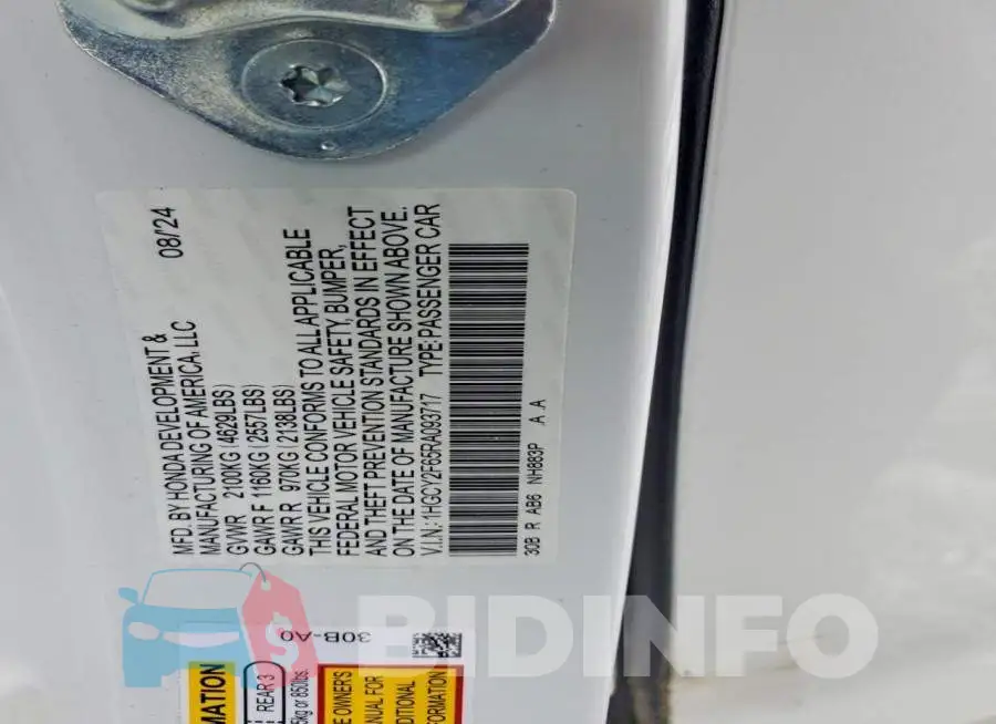 1HGCY2F65RA093717 Photo# 12