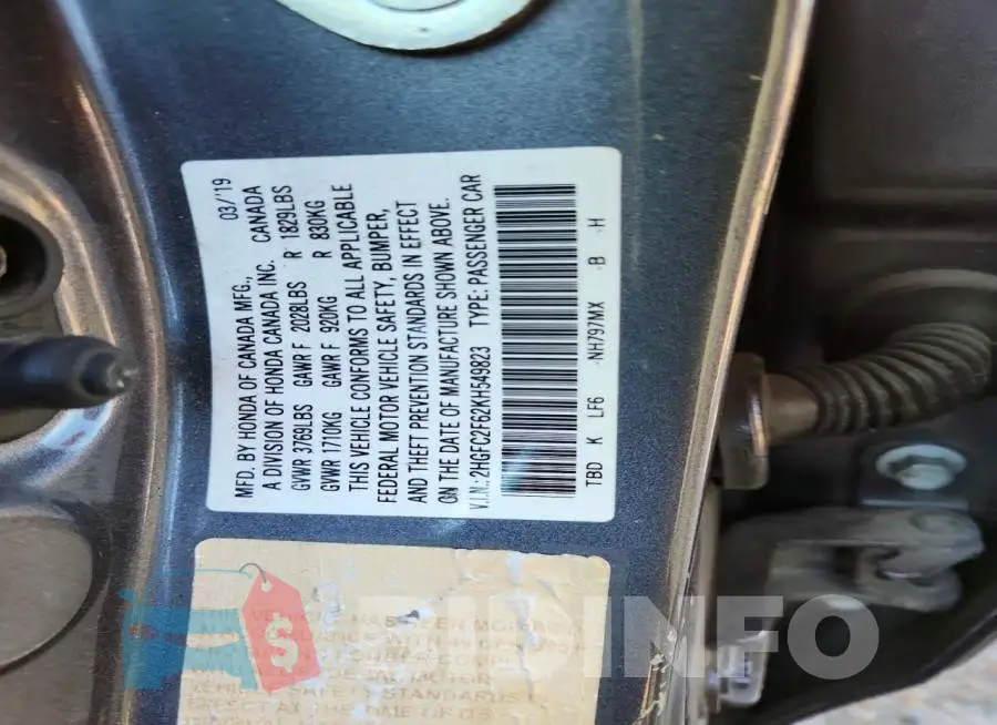 2HGFC2F62KH549823 Photo# 12