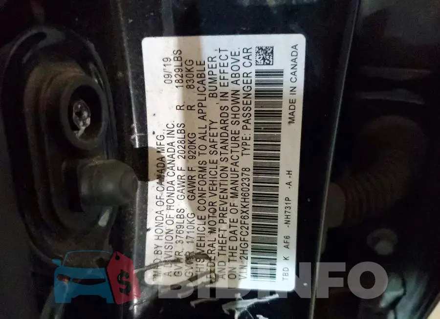 2HGFC2F6XKH602378 Photo# 13