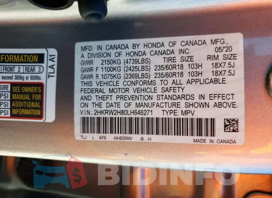 2HKRW2H80LH646271 Photo# 13