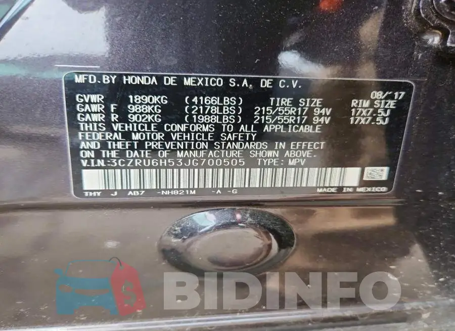 3CZRU6H53JG700505 Photo# 13