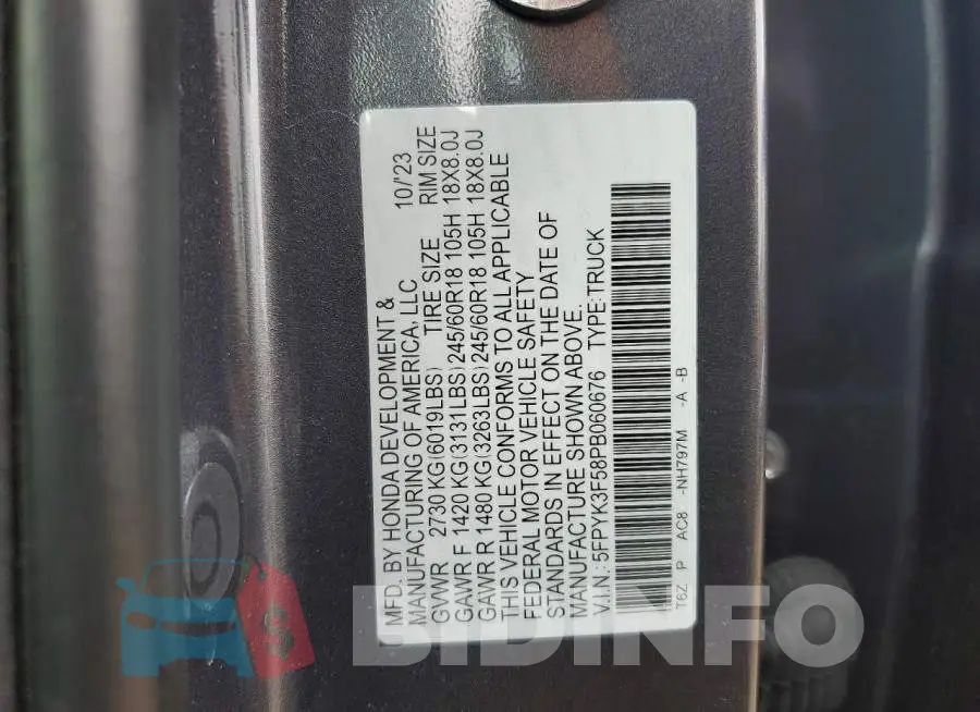 5FPYK3F58PB060676 Photo# 12