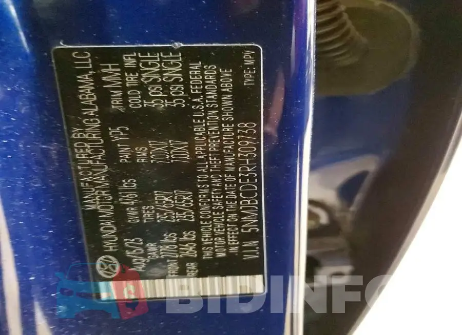 5NMJBCDE3RH309738 Photo# 13
