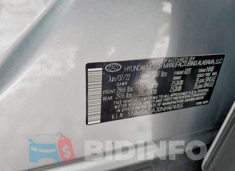 5NMS6DAJ0NH474155 Photo# 12