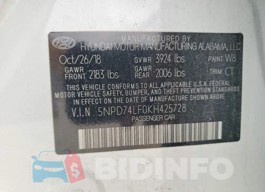 5NPD74LF0KH425728 Photo# 13