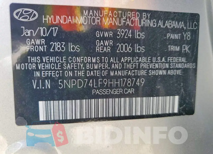 5NPD74LF9HH178749 Photo# 12