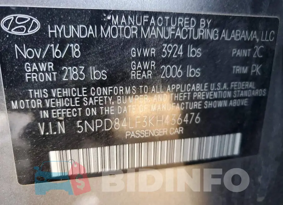 5NPD84LF3KH436476 Photo# 12
