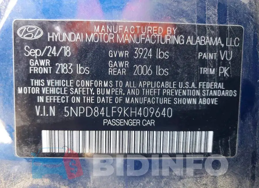 5NPD84LF9KH409640 Photo# 12