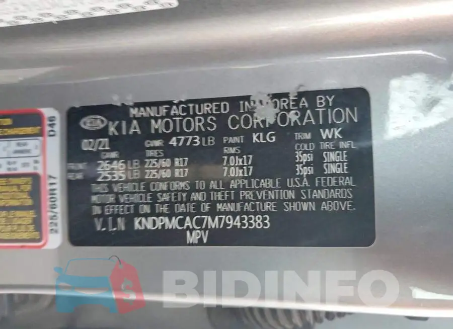 KNDPMCAC7M7943383 Photo# 13